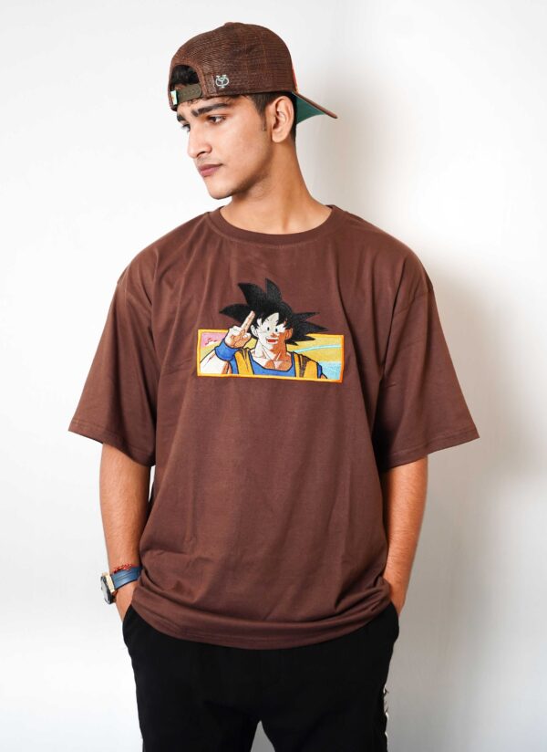 Brown Embroidered Anime Tshirt