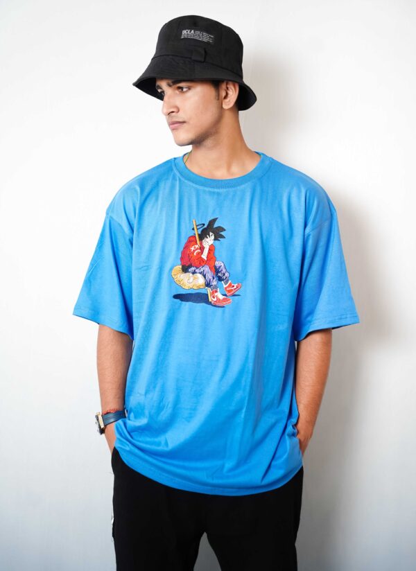 Sky Blue Embroidered Oversized Tshirt