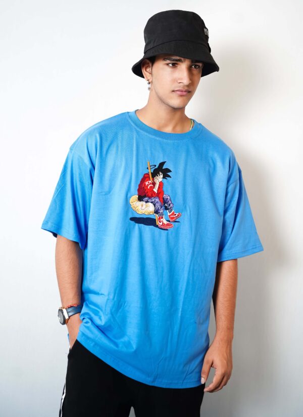 Sky Blue Embroidered Oversized Tshirt